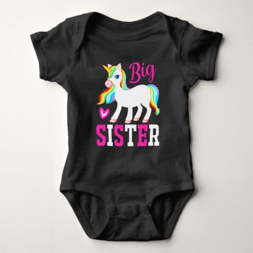 Big Sister Magical Unicorn w Rainbow Mane  Tail Baby Bodysuit