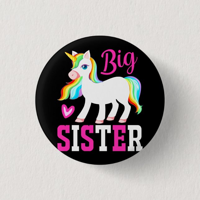 Big Sister Magical Unicorn w/ Rainbow Mane & Tail Button (Front)