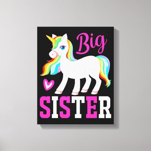 Big Sister Magical Unicorn w Rainbow Mane  Tail Canvas Print