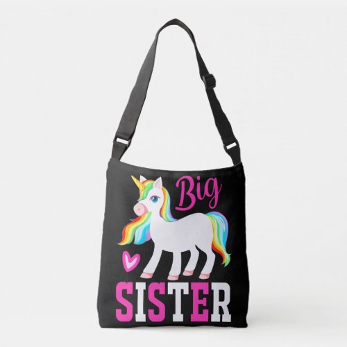 Big Sister Magical Unicorn w Rainbow Mane  Tail Crossbody Bag