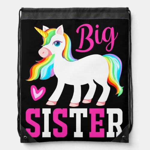 Big Sister Magical Unicorn w Rainbow Mane  Tail Drawstring Bag