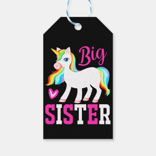 Big Sister Magical Unicorn w Rainbow Mane  Tail Gift Tags