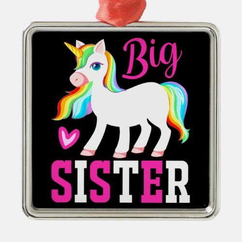 Big Sister Magical Unicorn w Rainbow Mane  Tail Metal Ornament
