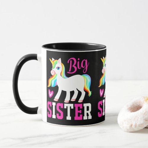 Big Sister Magical Unicorn w Rainbow Mane  Tail Mug