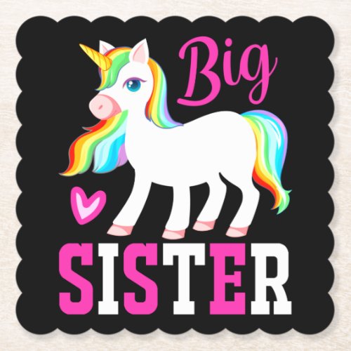 Big Sister Magical Unicorn w Rainbow Mane  Tail Paper Coaster