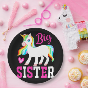 Big Sister Magical Unicorn w/ Rainbow Mane & Tail Paper Plates