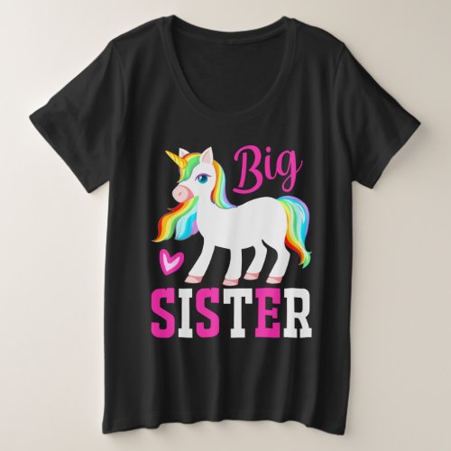 Big Sister Magical Unicorn w Rainbow Mane  Tail Plus Size T_Shirt