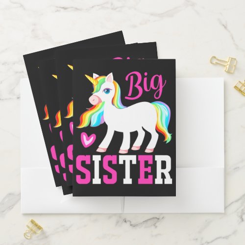 Big Sister Magical Unicorn w Rainbow Mane  Tail Pocket Folder