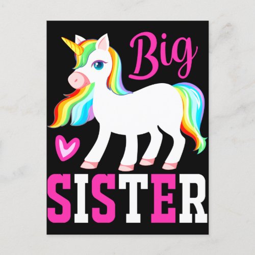 Big Sister Magical Unicorn w Rainbow Mane  Tail Postcard