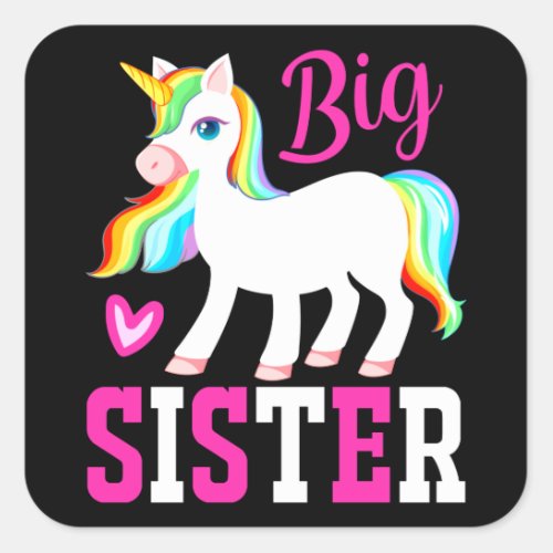 Big Sister Magical Unicorn w Rainbow Mane  Tail Square Sticker