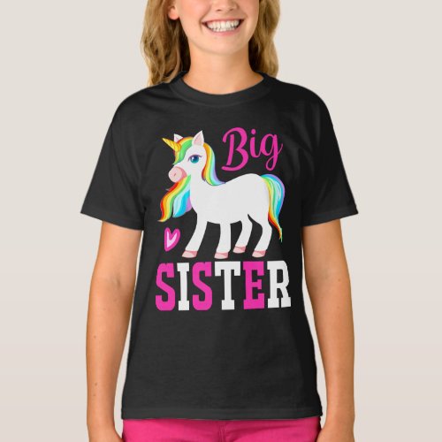 Big Sister Magical Unicorn w Rainbow Mane  Tail T_Shirt