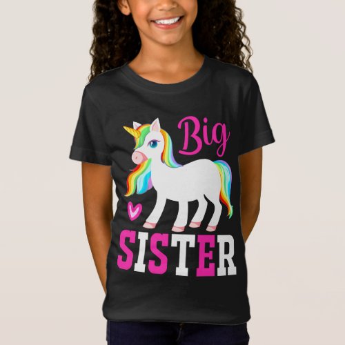 Big Sister Magical Unicorn w Rainbow Mane  Tail T_Shirt