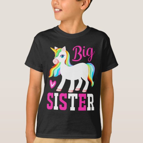 Big Sister Magical Unicorn w Rainbow Mane  Tail T_Shirt