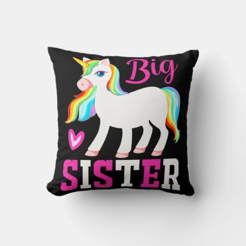 Big Sister Magical Unicorn w Rainbow Mane  Tail Throw Pillow