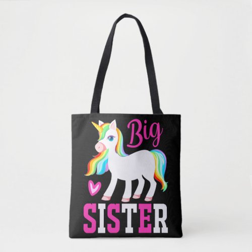 Big Sister Magical Unicorn w Rainbow Mane  Tail Tote Bag