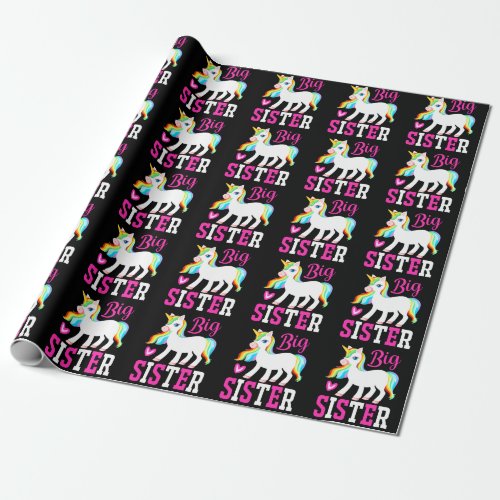 Big Sister Magical Unicorn w Rainbow Mane  Tail Wrapping Paper