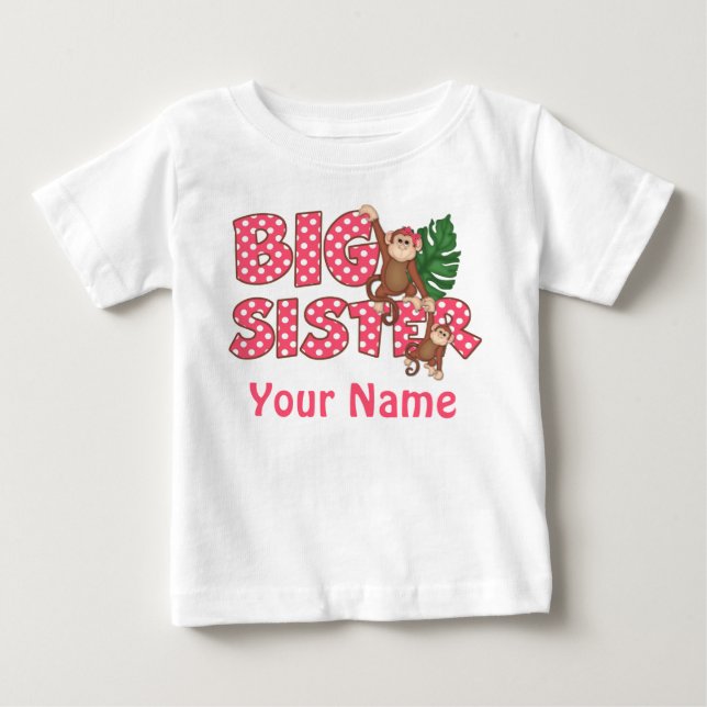 Big Sister Monkey Pink Personalized Shirt (Front)