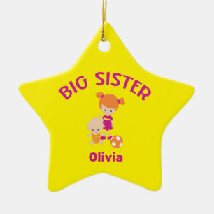Big Sister Name with Baby Brother Year Star Custom Ceramic Ornament