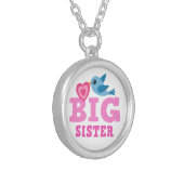 Big sister necklace, cute cartoon bird with heart silver plated necklace (Front Left)
