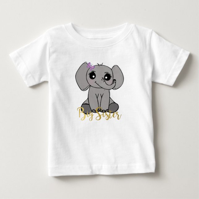 Big sister, new baby elephant faux gold lettering T-Shirt (Front)