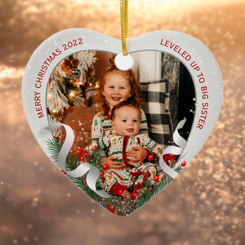 Big Sister New Baby Photo Silver Frame Holly Pine Ceramic Ornament