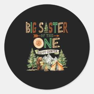 Big sister of the one happy camper 1st birthday classic round sticker