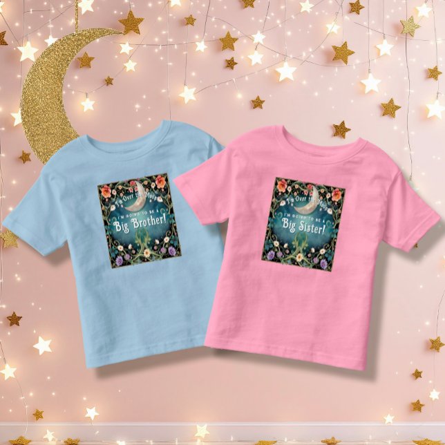 Big Sister Over the Moon Pink Floral Baby Shower Toddler T-shirt (Creator Uploaded)