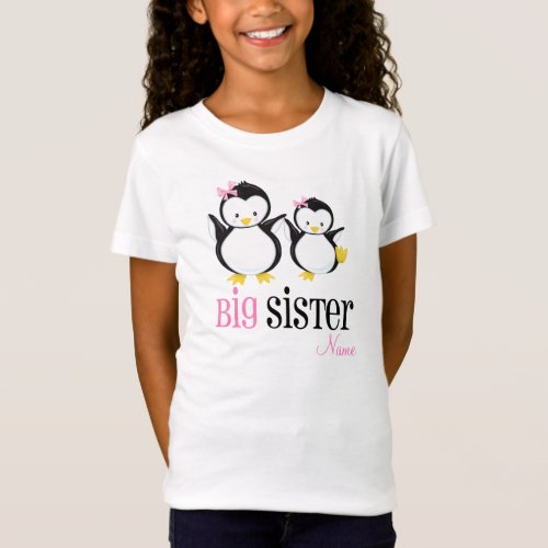 Big Sister Penguin Personalized Pink Shirt