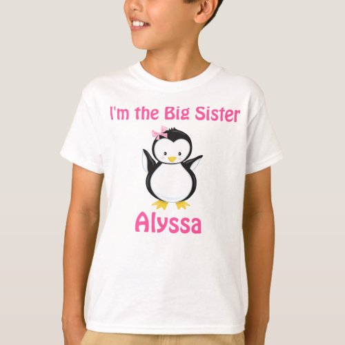 Big Sister Penguin Pink Teal Personalized shirt