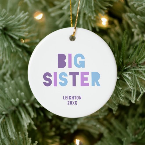 Big Sister Personalized Older Daughter Name Purple Ceramic Ornament