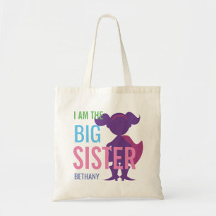 Big Sister Personalized Superhero Silhouette Girls Tote Bag