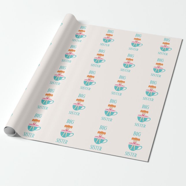 Big Sister Personalized Teacup Custom Text Wrapping Paper (Unrolled)