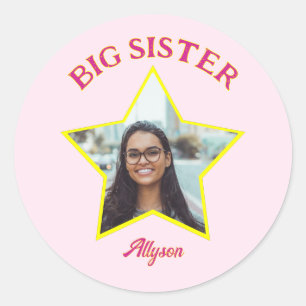 Big Sister Photo in Star Personalized Classic Round Sticker