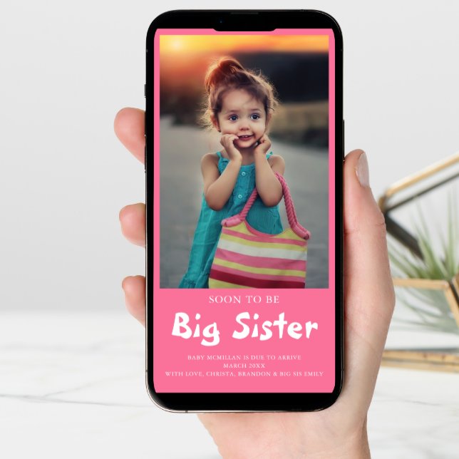 Big Sister Photo Pink Pregnancy  Announcement (Front Digital)
