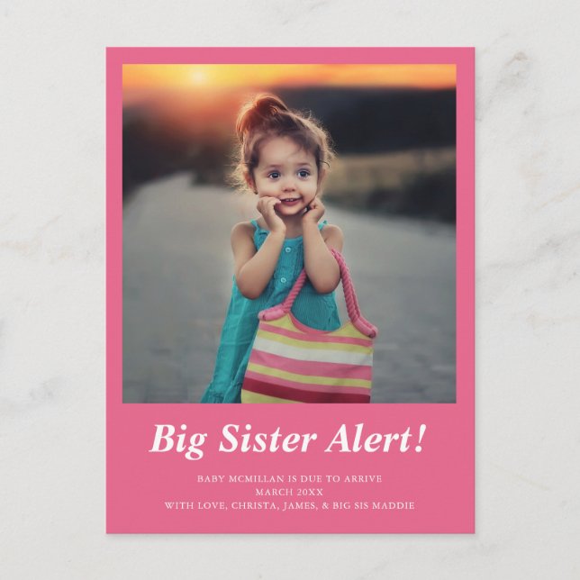  Big Sister Photo Pregnancy Pink Announcement Postcard (Front)
