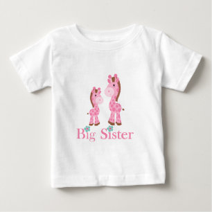 Big Sister Pink and Brown Giraffes Baby T-Shirt