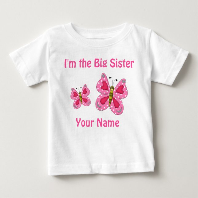 Big Sister Pink Butterfly Personalized T Shirt (Front)