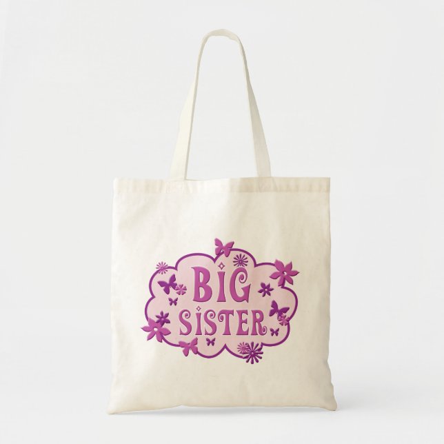 Big Sister Pink Flower Butterfly Tote (Front)