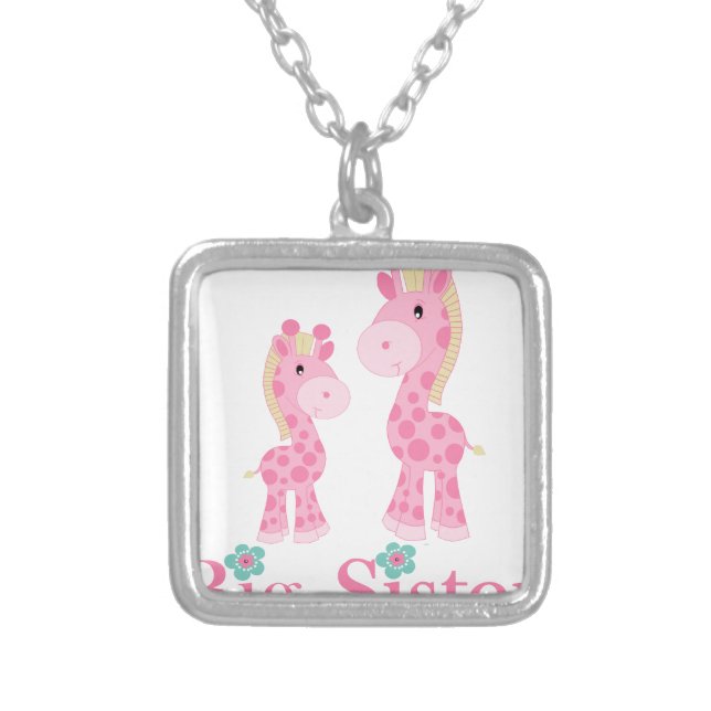Big Sister Pink Giraffes Silver Plated Necklace (Front)