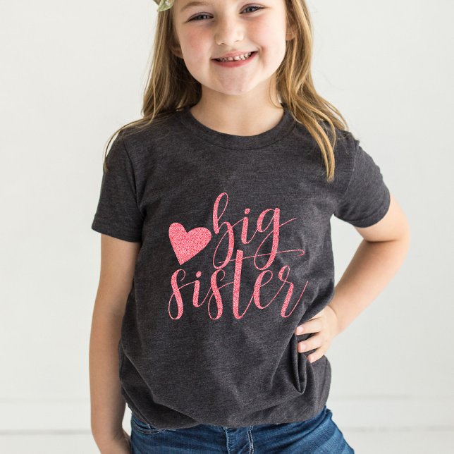 Big Sister pink glitter-print Baby T-Shirt (Creator Uploaded)