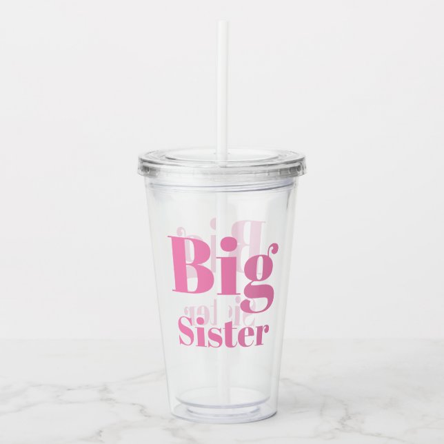 Big Sister Pink letters girl's clear Acrylic Tumbler (Front)