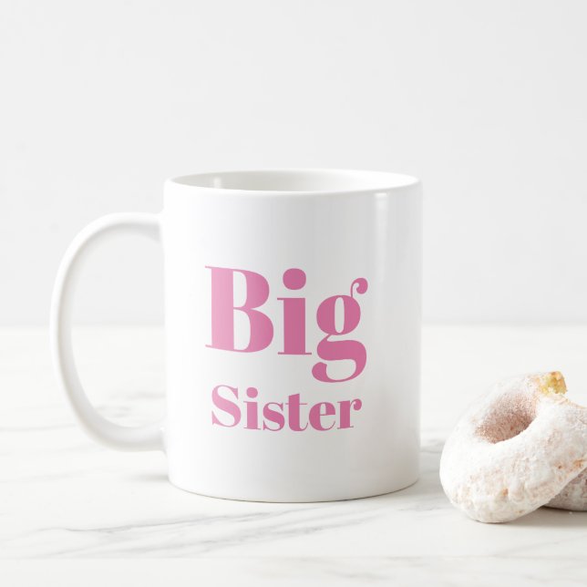Big Sister Pink letters girl's white Coffee Mug (With Donut)