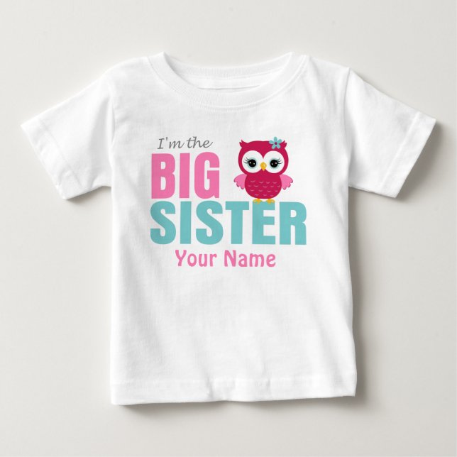 Big Sister Pink Owl Personalized T Shirt (Front)
