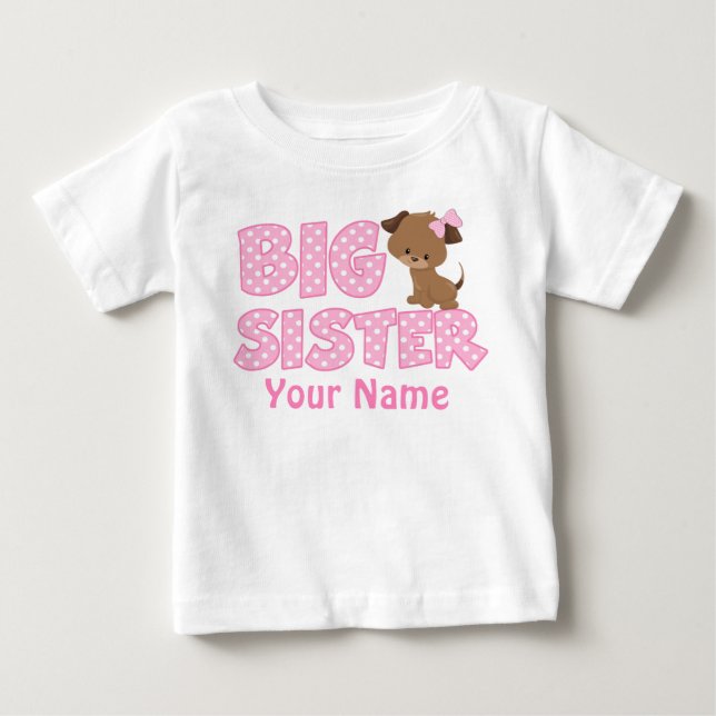 Big Sister Pink Puppy Personalized T Shirt (Front)