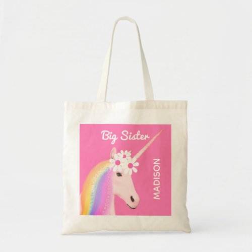 Big Sister Pink Unicorn Personalized Tote Bag