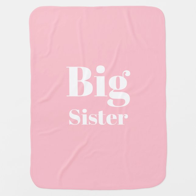 Big Sister Pink white girl's Baby Blanket (Front)