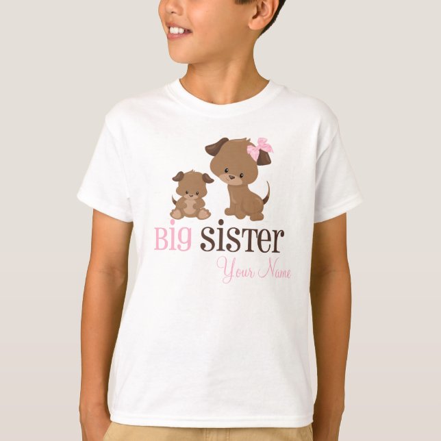 Big Sister Puppy Dog Personalized T-shirt (Front)
