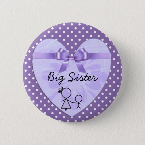 Big Sister Purple and Lavender Polka Dot Button