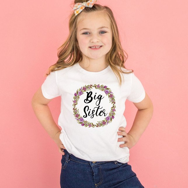 Big Sister Purple Flower Wreath Girls' T-Shirt (Creator Uploaded)