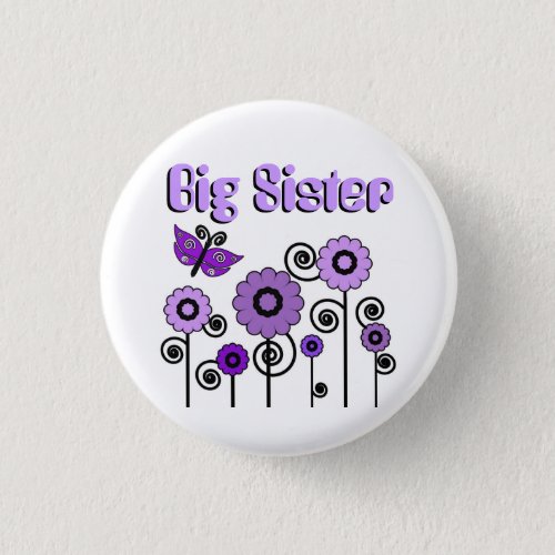 Big Sister purple flowers with butterfly button